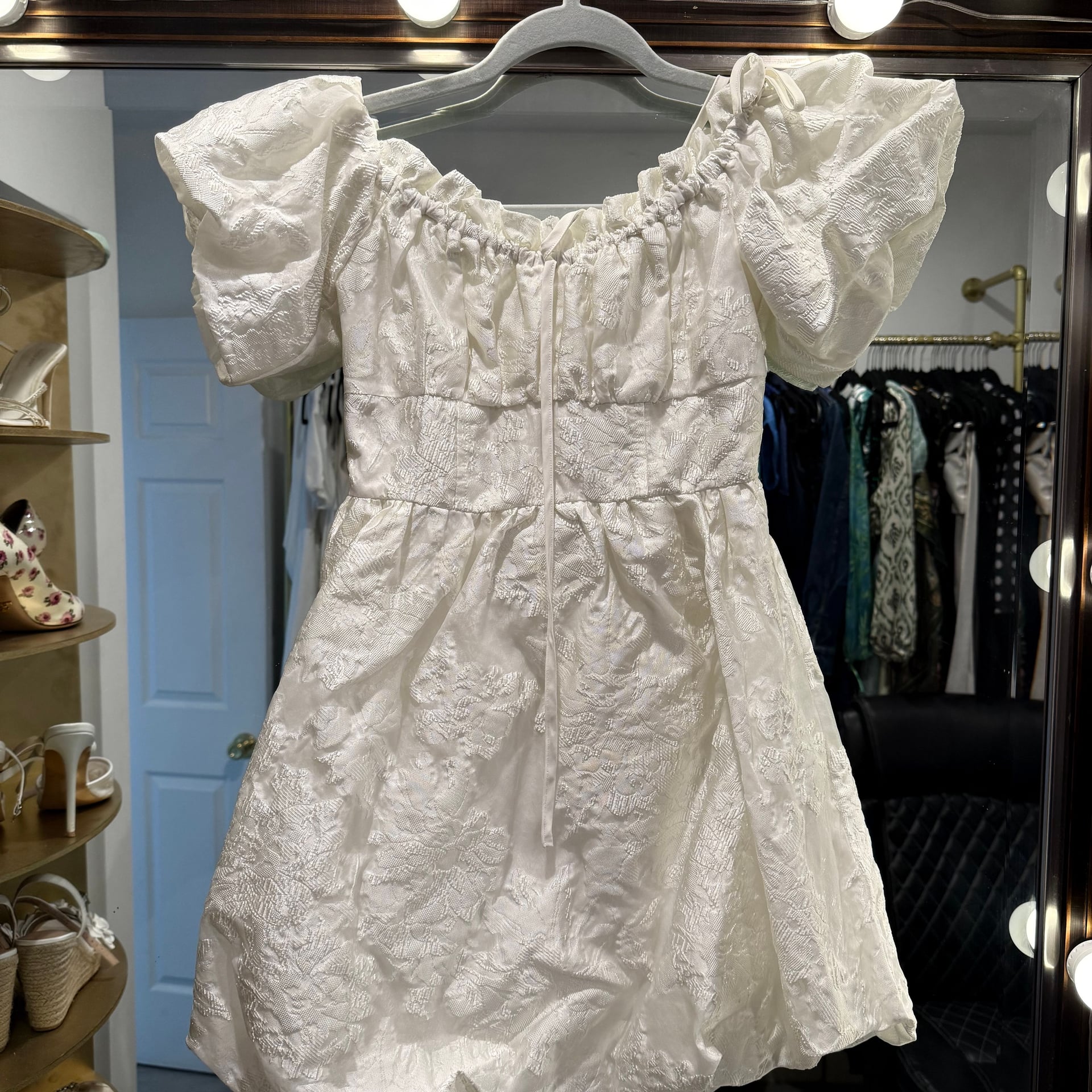 LULUS Exceptionally Angelic White Floral Puff Sleeve Mini Dress 1