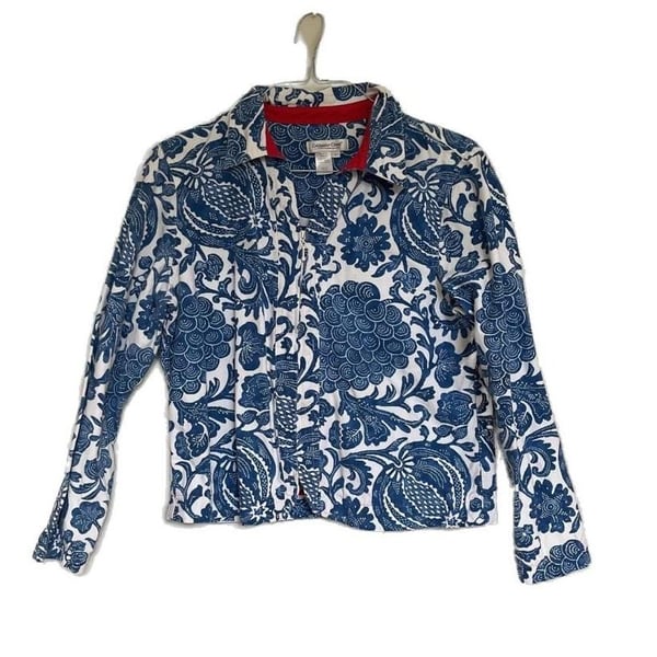 Coldwater Creek Blue and White Floral Zip-Up Jacket