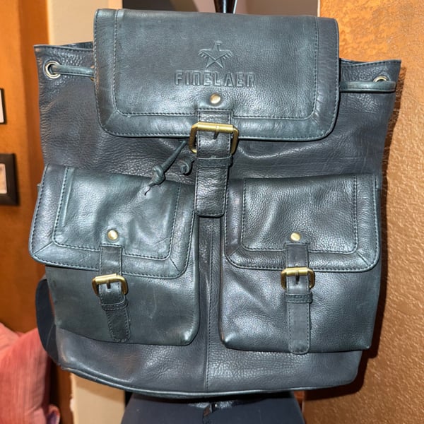 Finelaer Black Soft Leather Backpack
