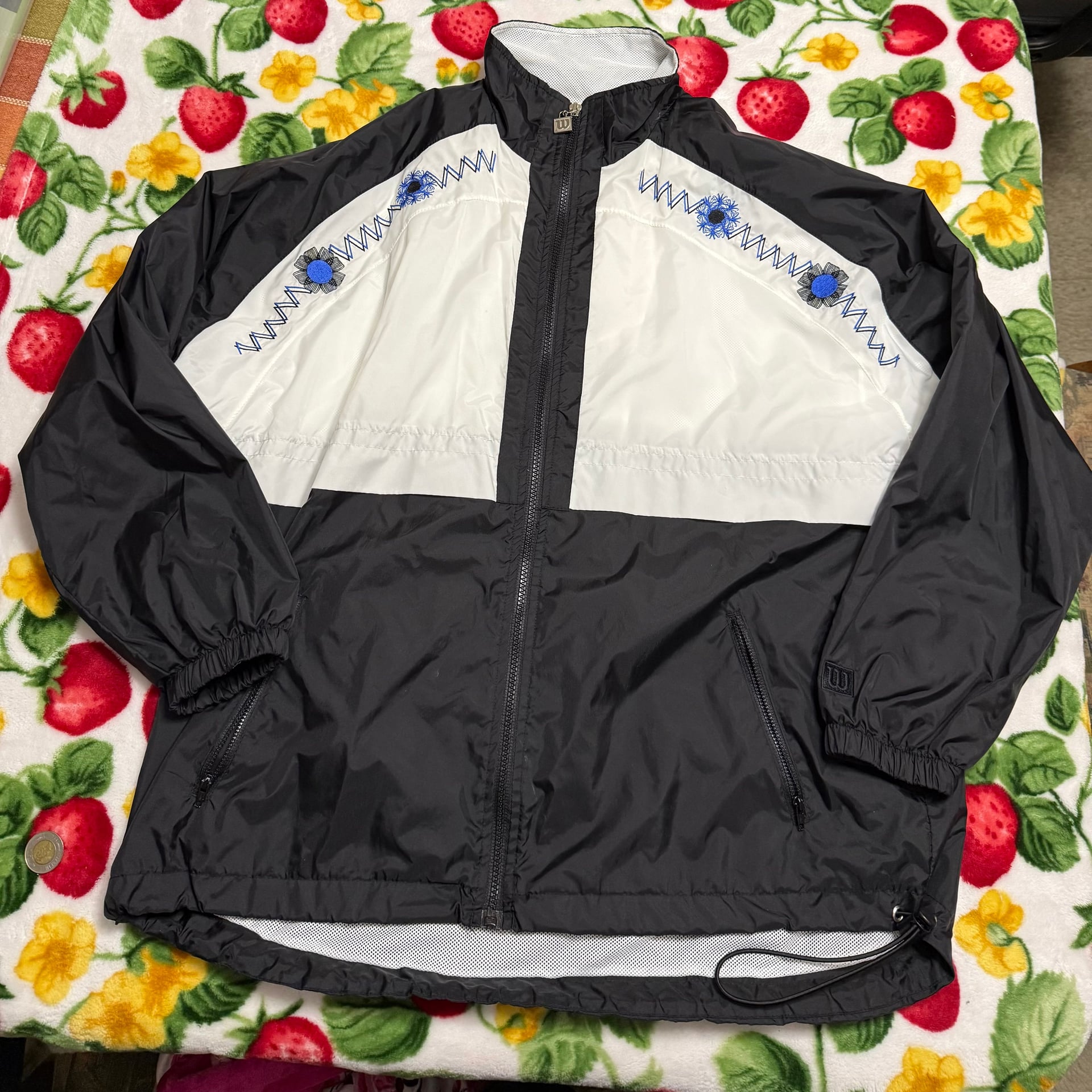 Vintage Wilson Blue White Zip Front Jacket Windbreaker With Shoulder Pads Size M 2