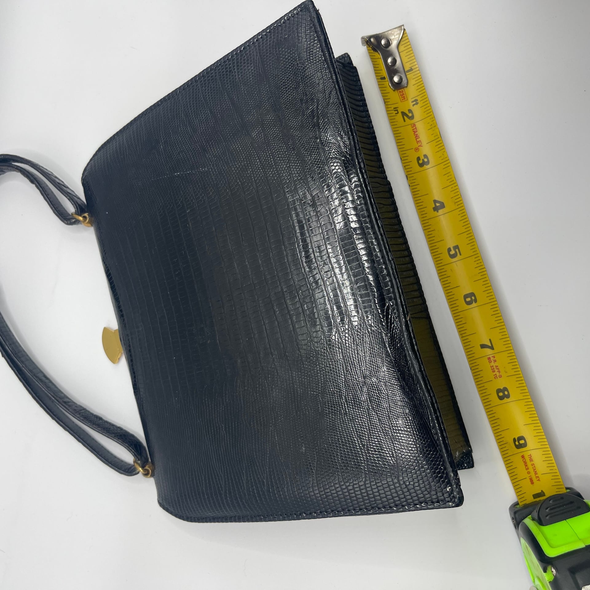 Vintage Palizzio Black Lizard Skin Handbag with Brass Turnlock 9