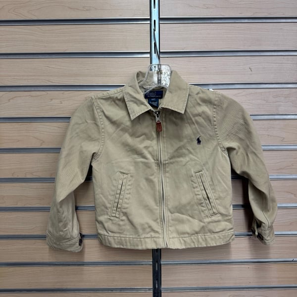 Ralph Lauren Polo Jacket Size 4 4T Boys Tan Beige Khaki Zip Up Cotton