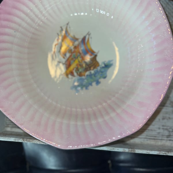Vintage PK Unity German Lusterware Serving Dish - Nautical Sailing Ship Scene