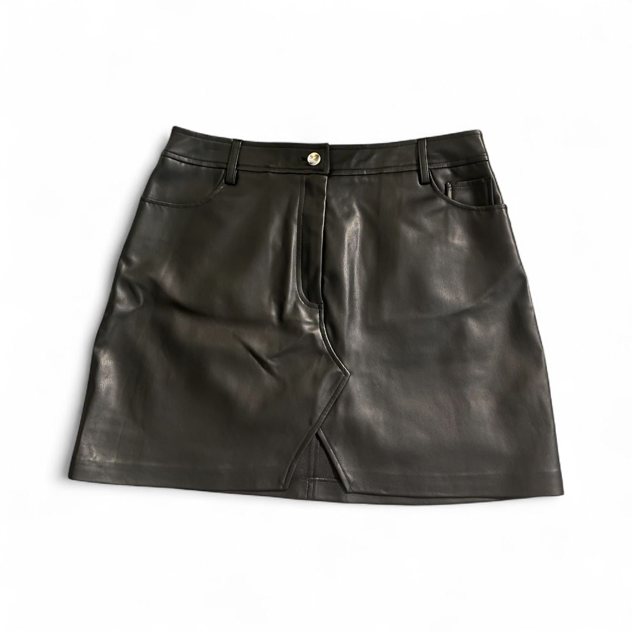 ASOS Topshop Seamed Leather Mini Skirt in Black 2