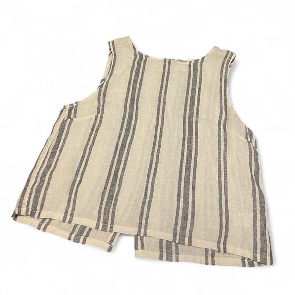 C&C California White Striped Linen Tank Top with Button Back Detail