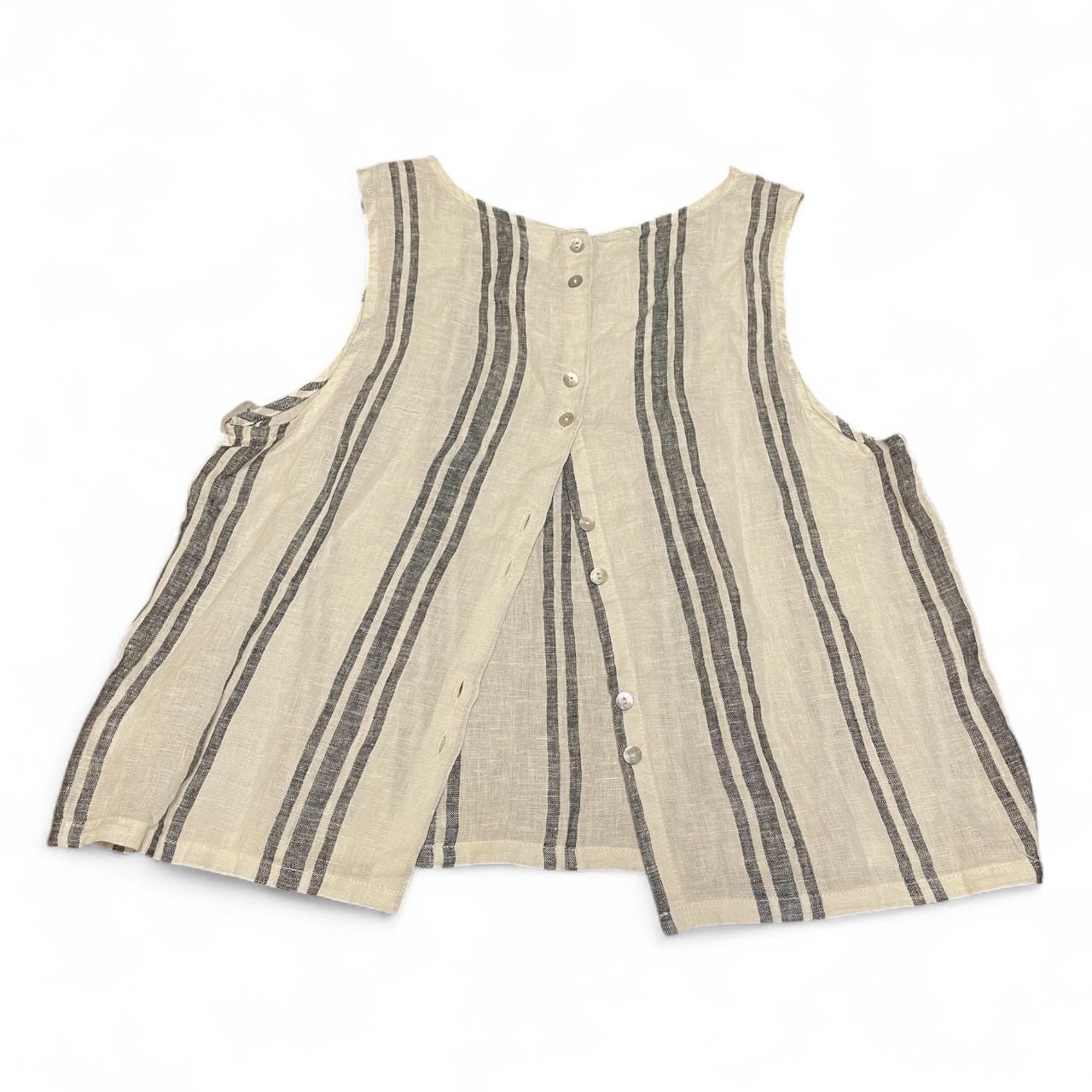 C&C California White Striped Linen Tank Top with Button Back Detail 2