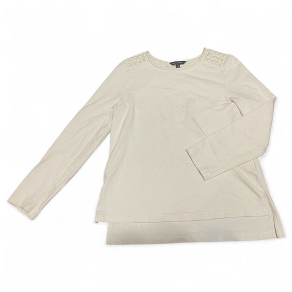 Banana Republic Ivory Long Sleeve Embellished Crew Neck Pullover