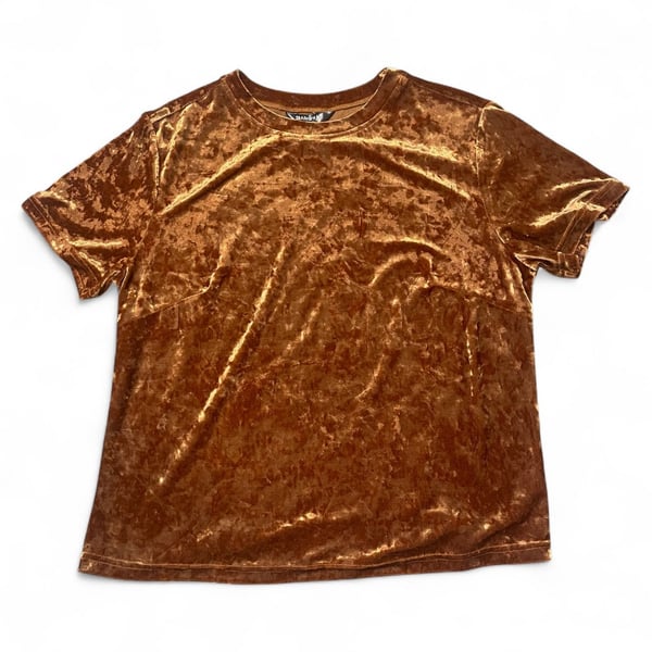Velvet Crew Neck Short Sleeve Casual Shirt