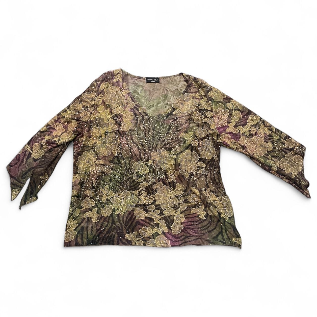 Brittany Black Y2K Floral Sparkly V-Neck Blouse 1