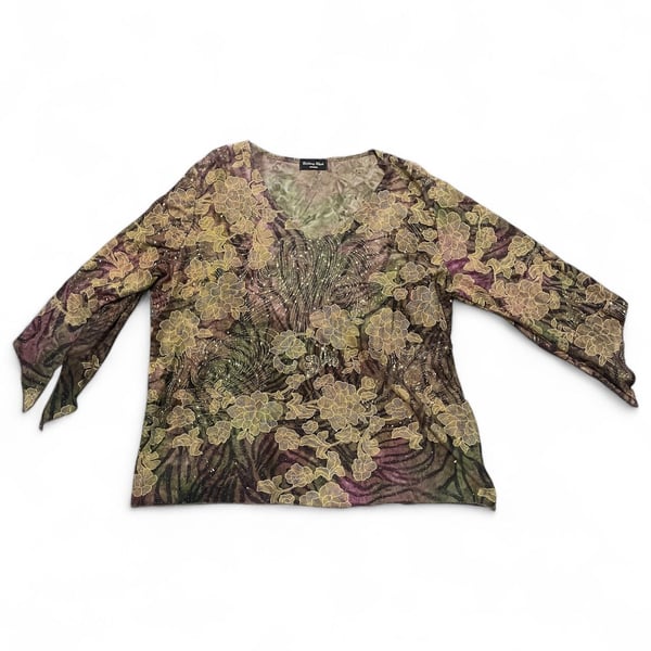 Brittany Black Y2K Floral Sparkly V-Neck Blouse
