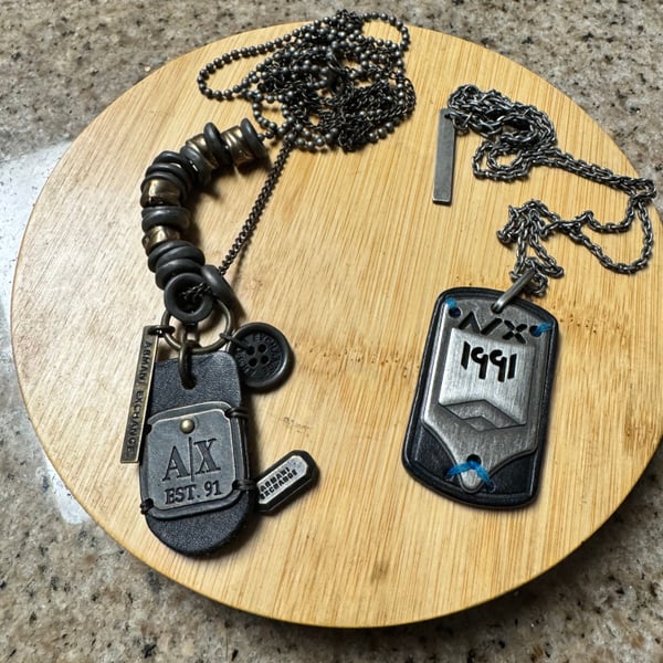 Armani Exchange 1991 Dog Tag with Chain Necklaces