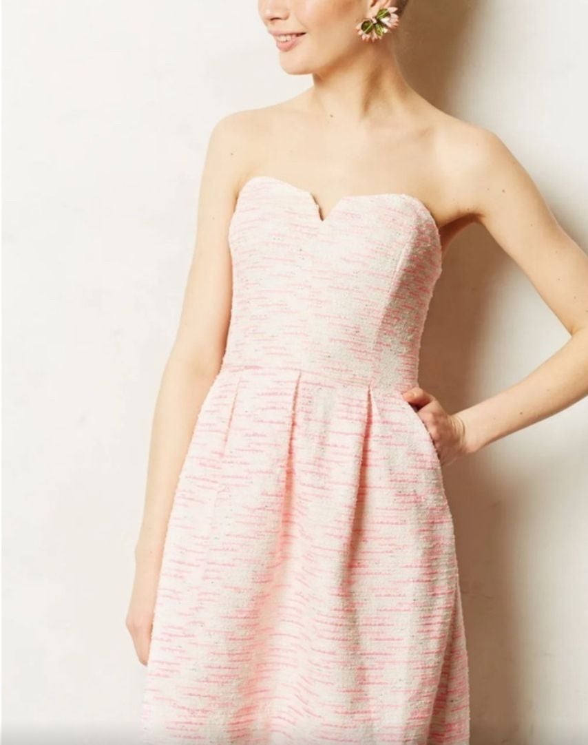 Moulinette Soeurs Anthropologie Pink Tweed Convertible Strapless Dress 7