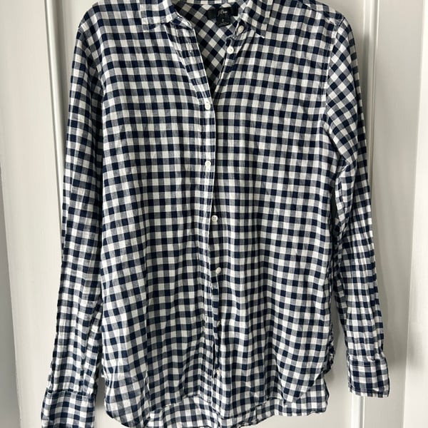 J. Crew Women's Navy and White Gingham Classic Fit Boy Shirt
