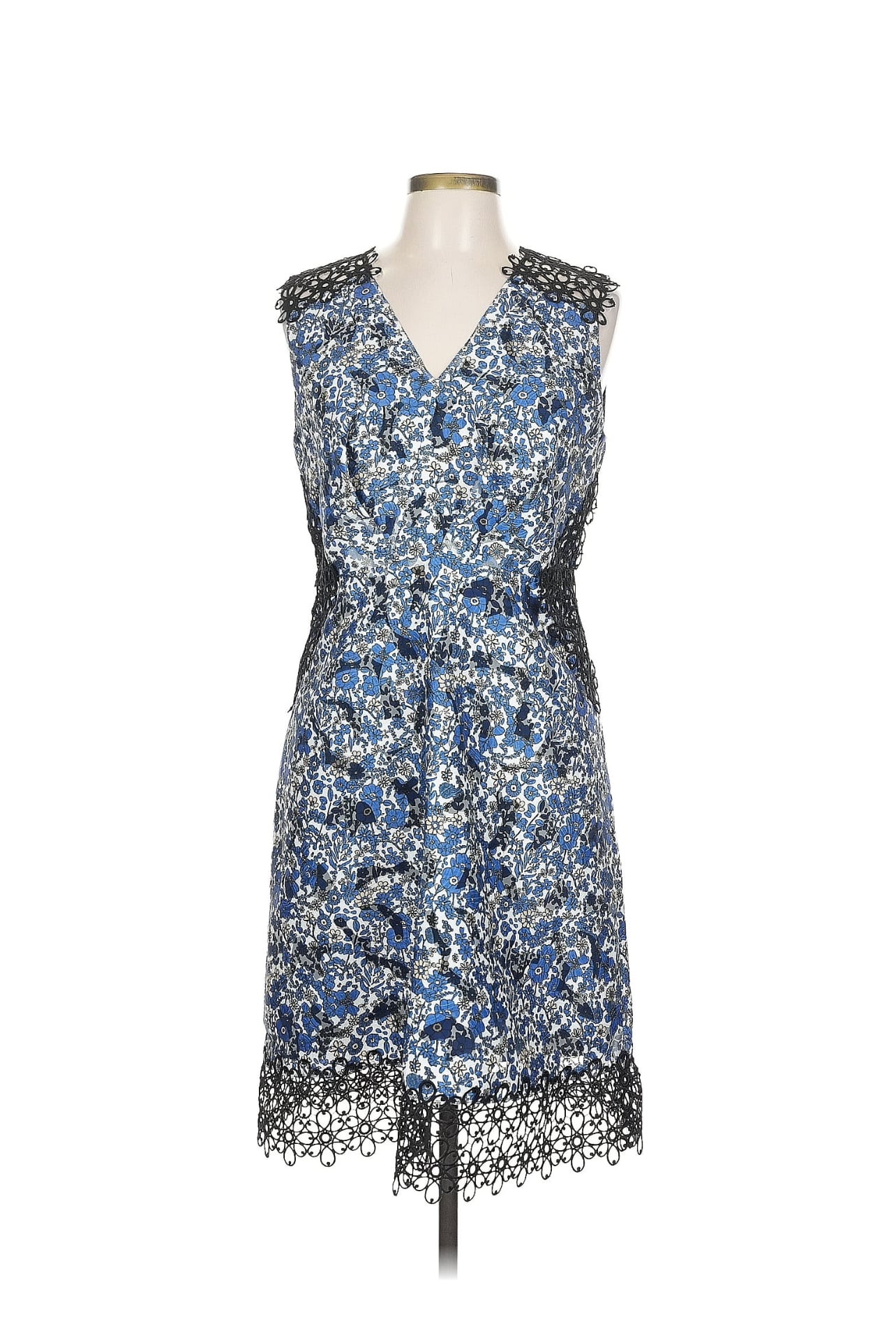 Elie Tahari Wren Blue Floral Crochet Trim A-Line Dress Sz 10 2