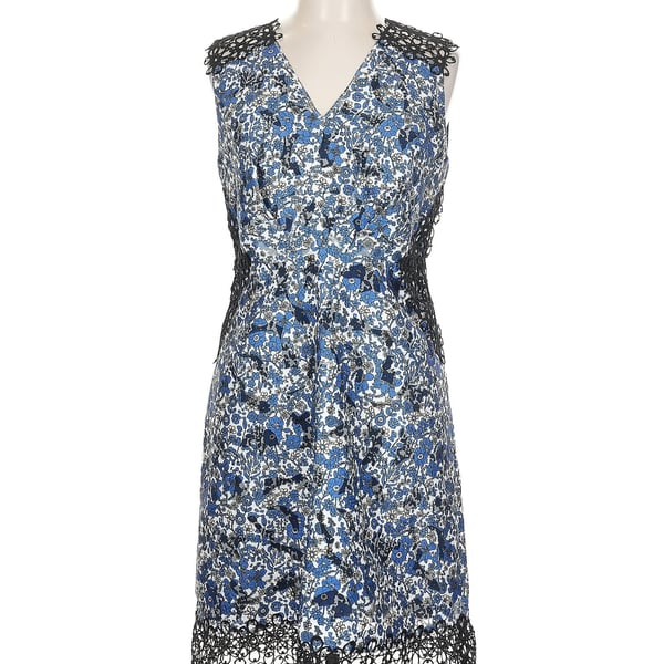 Elie Tahari Wren Blue Floral Crochet Trim A-Line Dress Sz 10