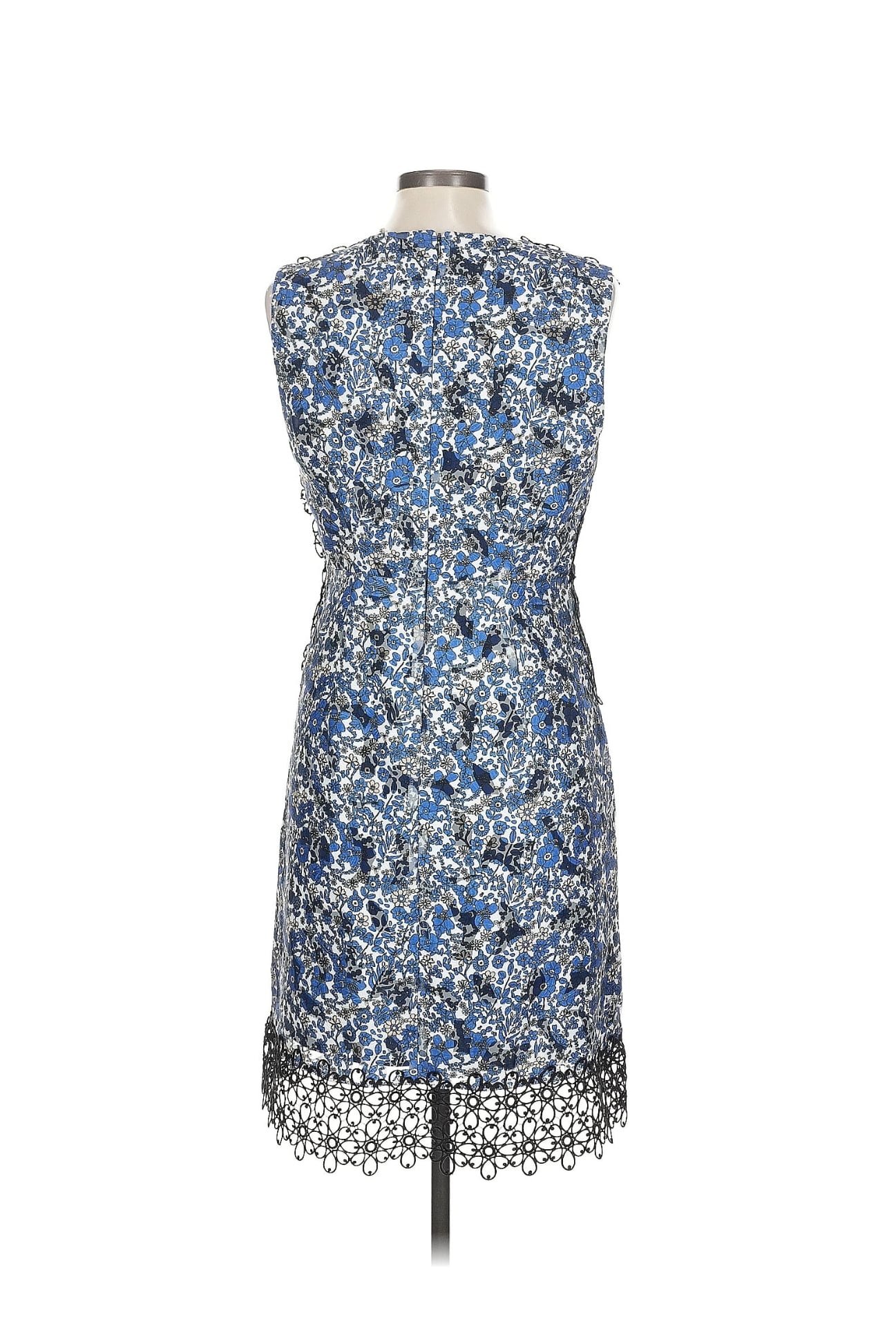Elie Tahari Wren Blue Floral Crochet Trim A-Line Dress Sz 10 3