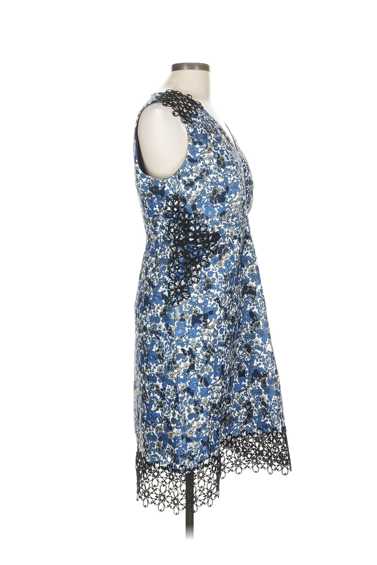 Elie Tahari Wren Blue Floral Crochet Trim A-Line Dress Sz 10 4