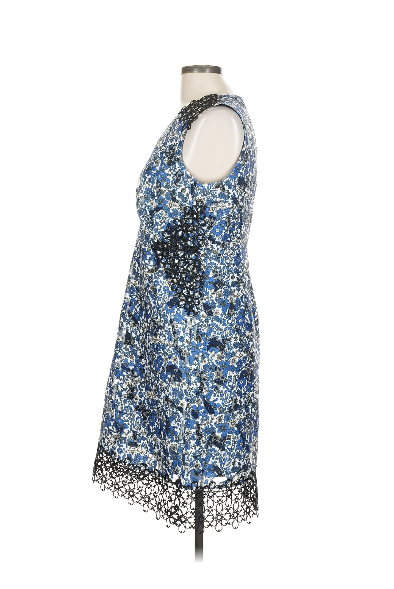 Elie Tahari Wren Blue Floral Crochet Trim A-Line Dress Sz 10 5