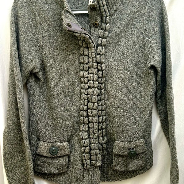 Anthropologie Moth Gray Wool Sweater Cardigan, Snap Up, Size M