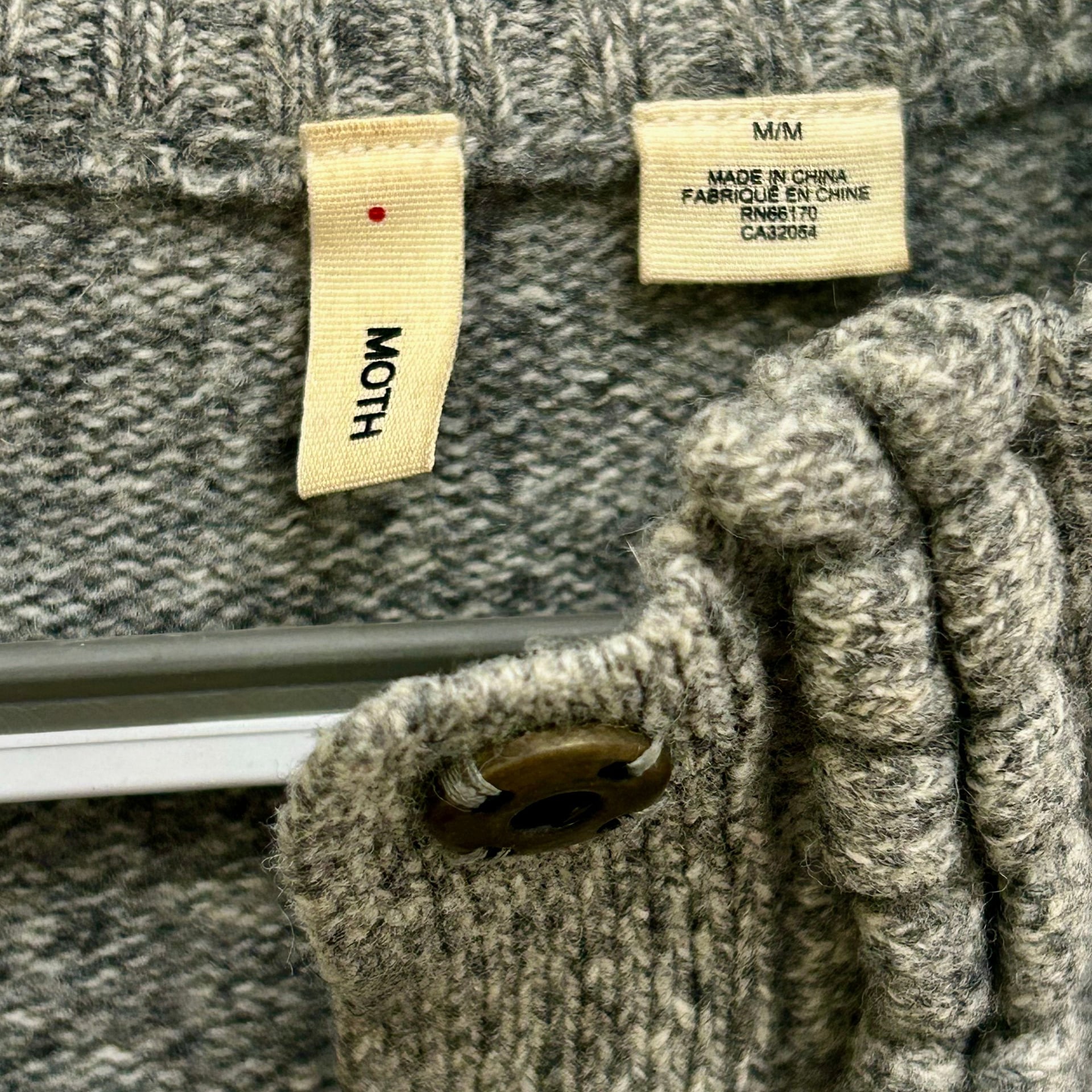 Anthropologie Moth Gray Wool Sweater Cardigan, Snap Up, Size M 2