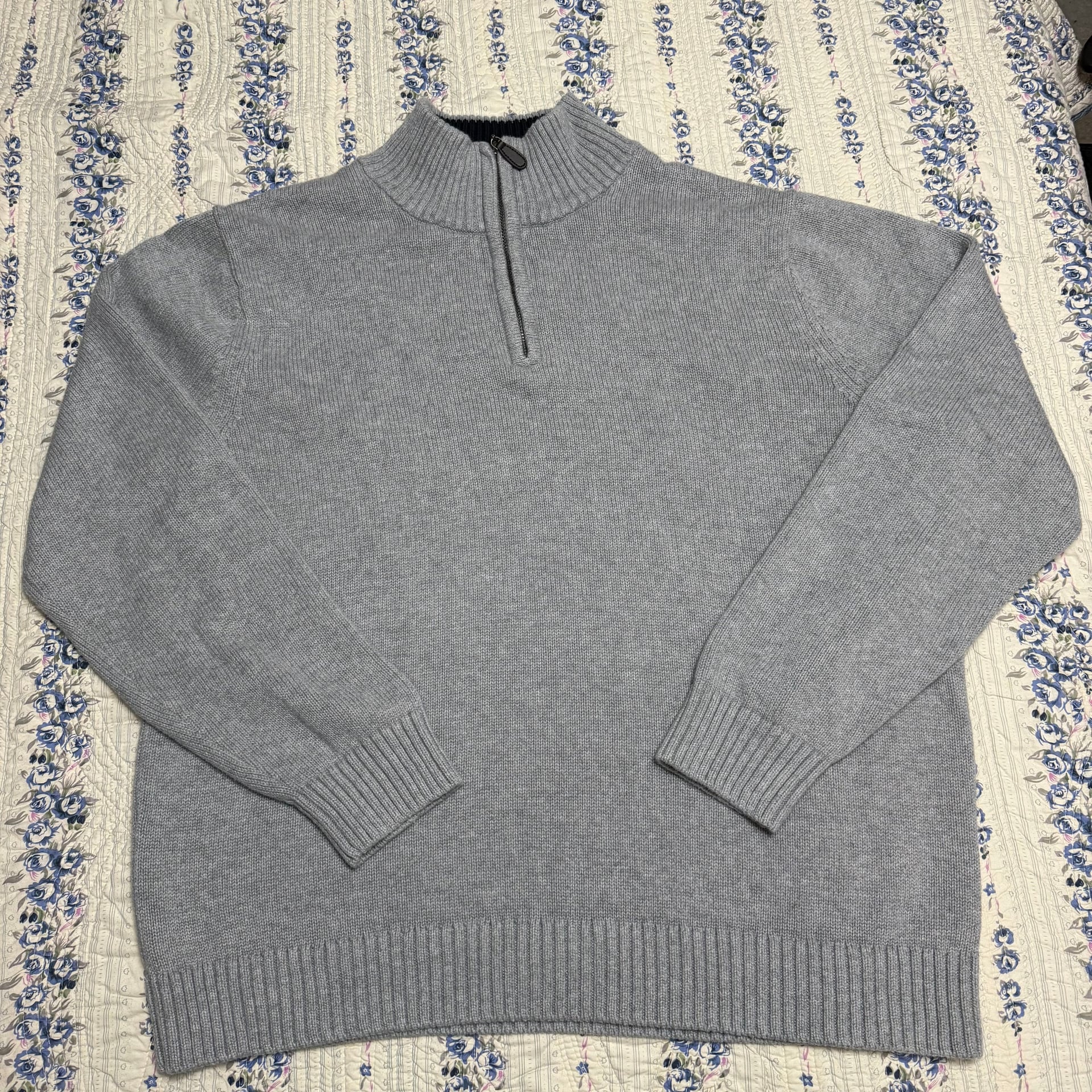 L.L. Bean Men's Gray Quarter-Zip Cotton Pullover Sweater 1