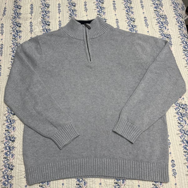 L.L. Bean Men's Gray Quarter-Zip Cotton Pullover Sweater