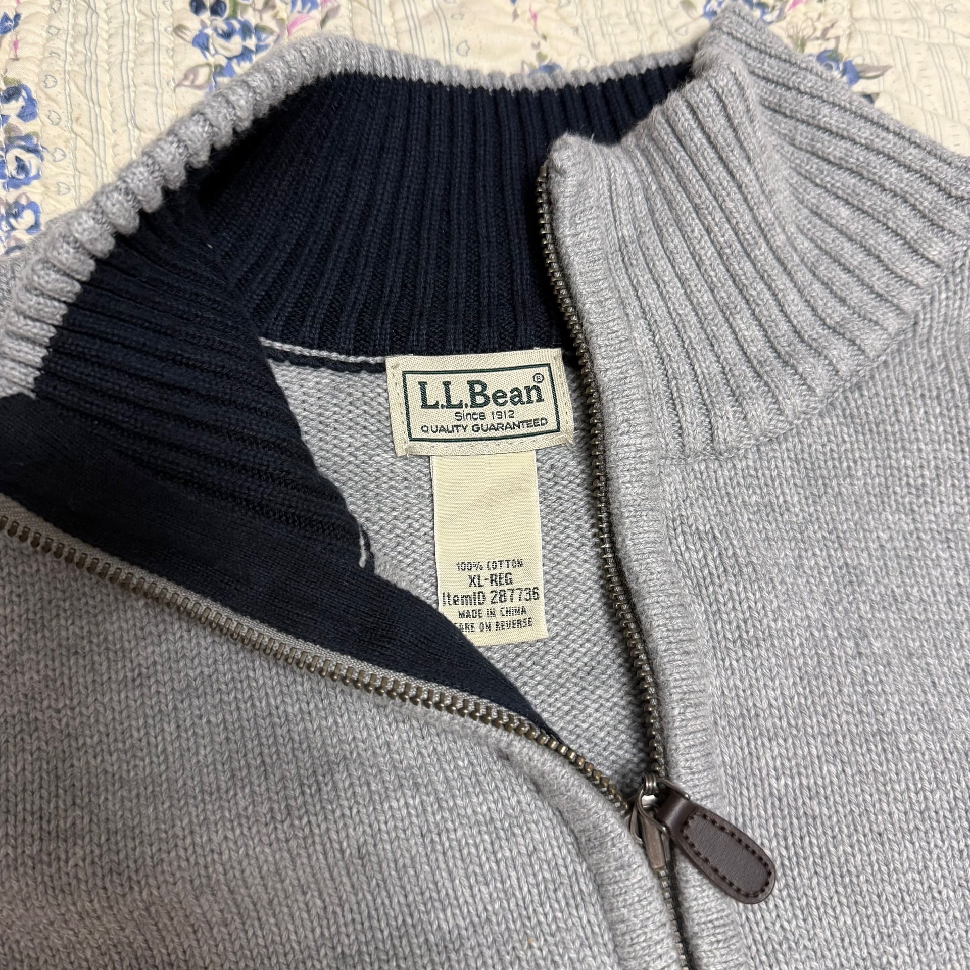 L.L. Bean Men's Gray Quarter-Zip Cotton Pullover Sweater 2