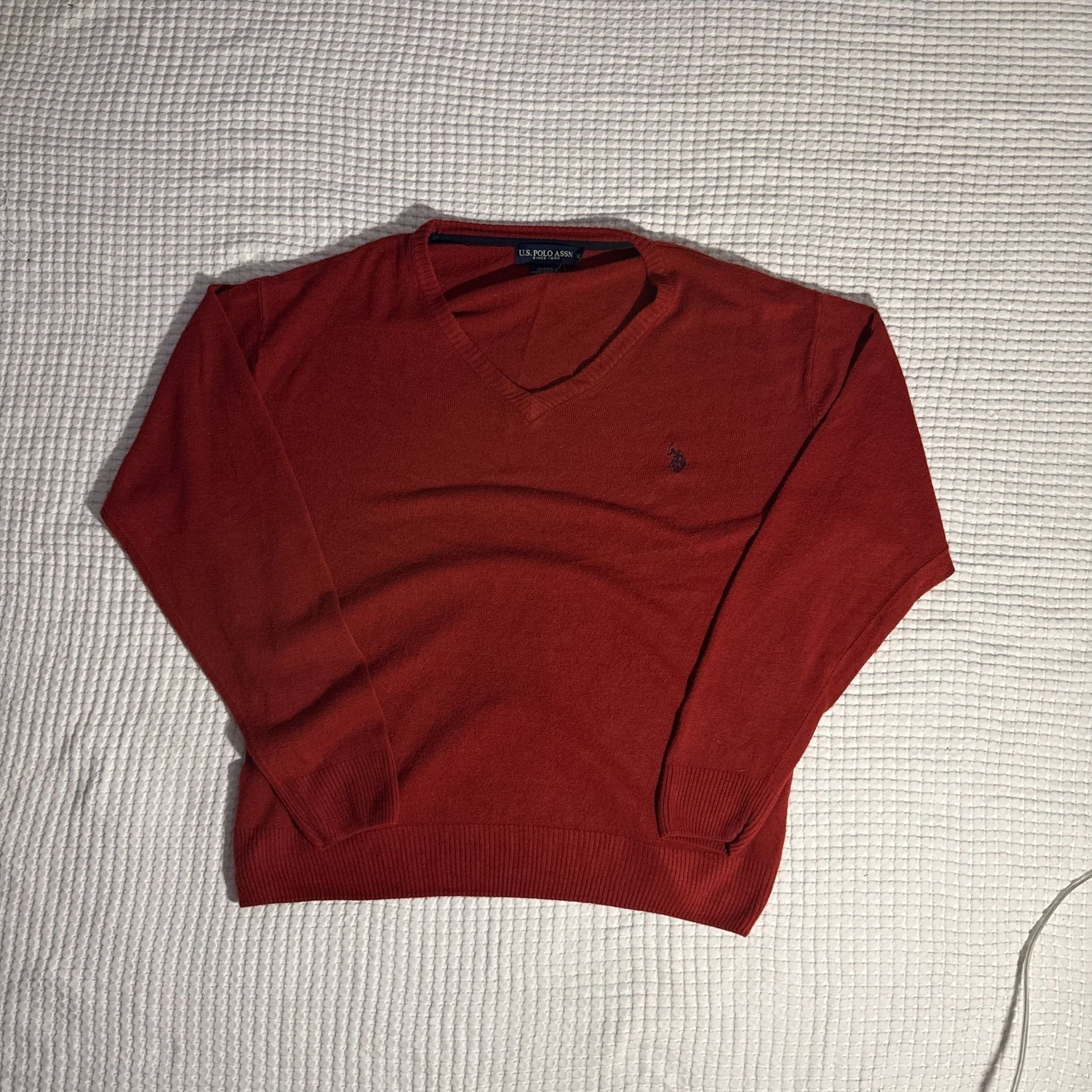 U.S. Polo Assn. Men's Red V-Neck Sweater with Embroidered Logo, Size S 2