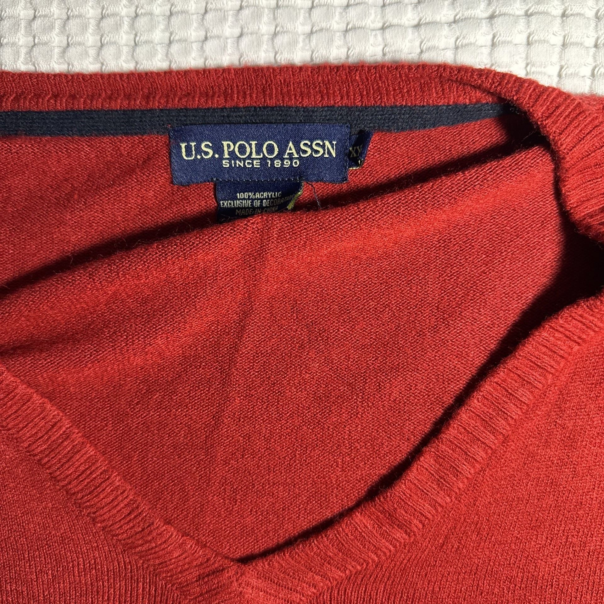 U.S. Polo Assn. Men's Red V-Neck Sweater with Embroidered Logo, Size S 4