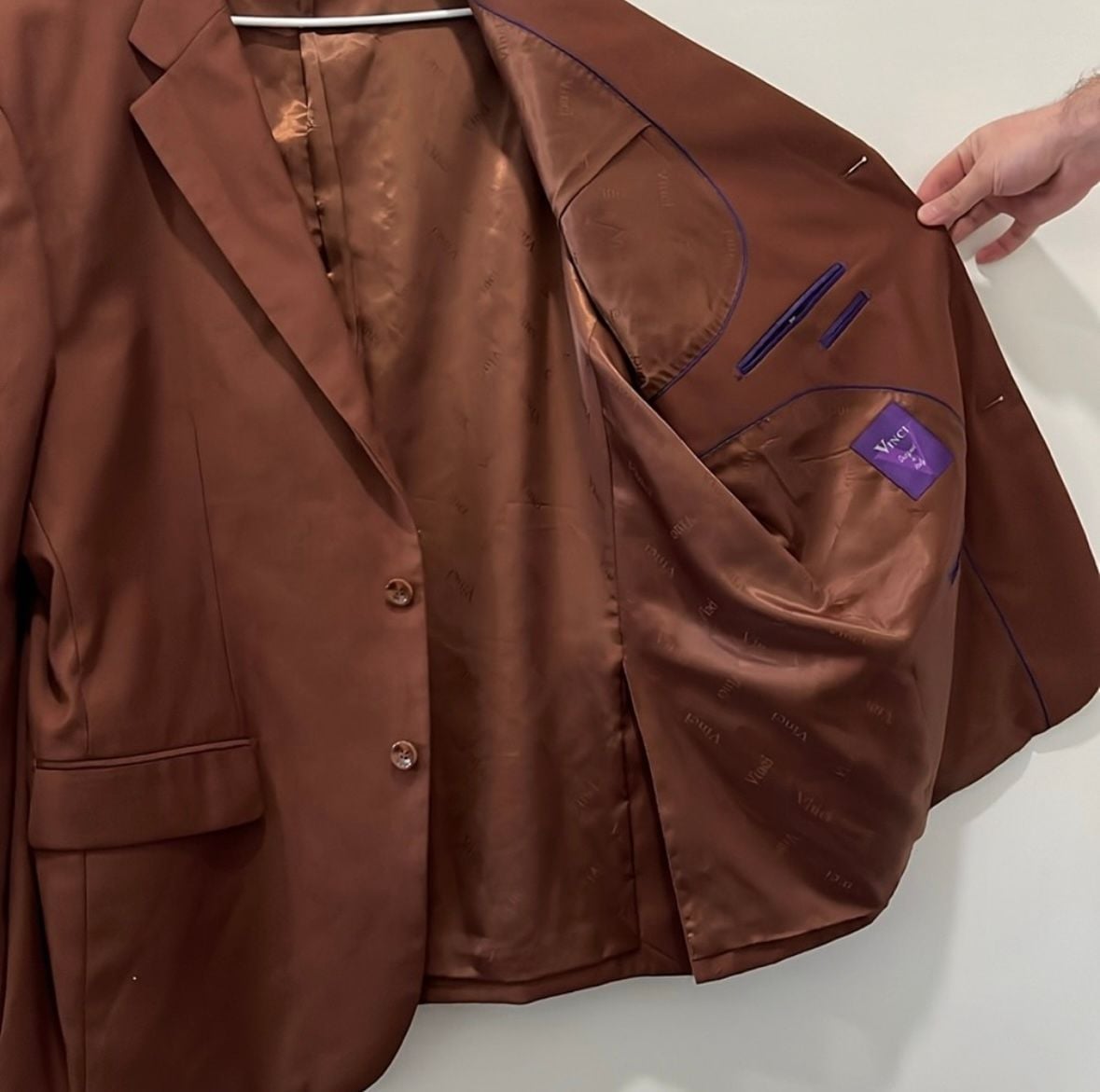VINCI Men's Cognac Classic-Fit Suit Jacket 3