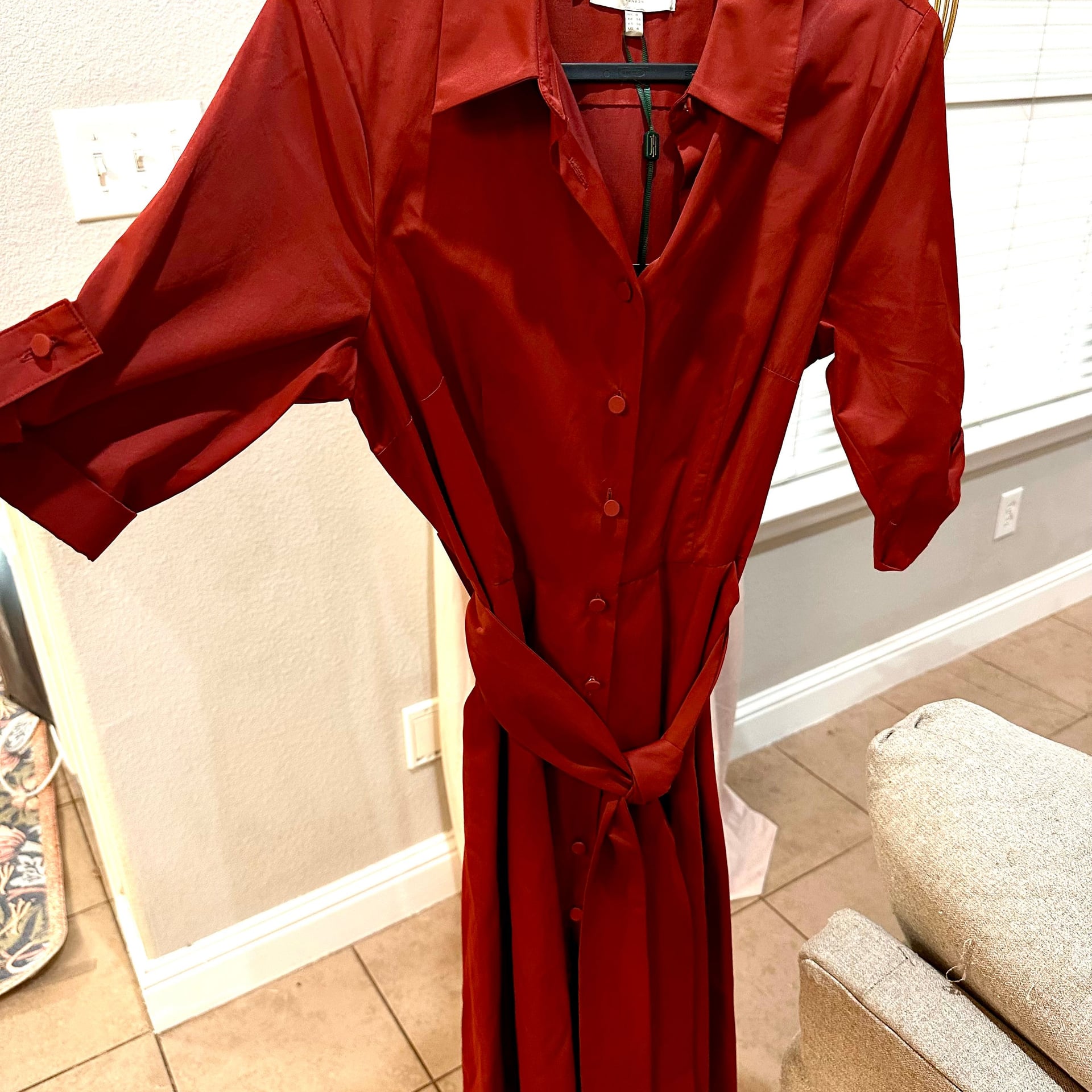J. Peterman Long Sleeve Shirtdress in Burgundy 1