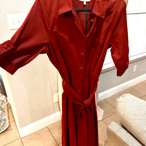 J. Peterman Long Sleeve Shirtdress in Burgundy