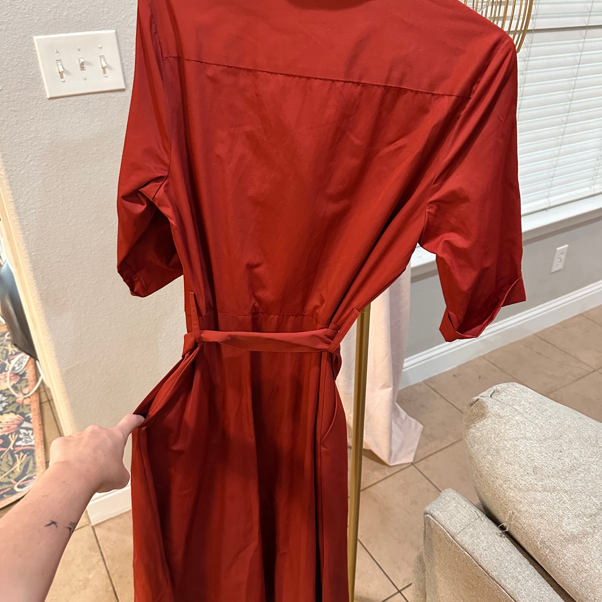 J. Peterman Long Sleeve Shirtdress in Burgundy 4