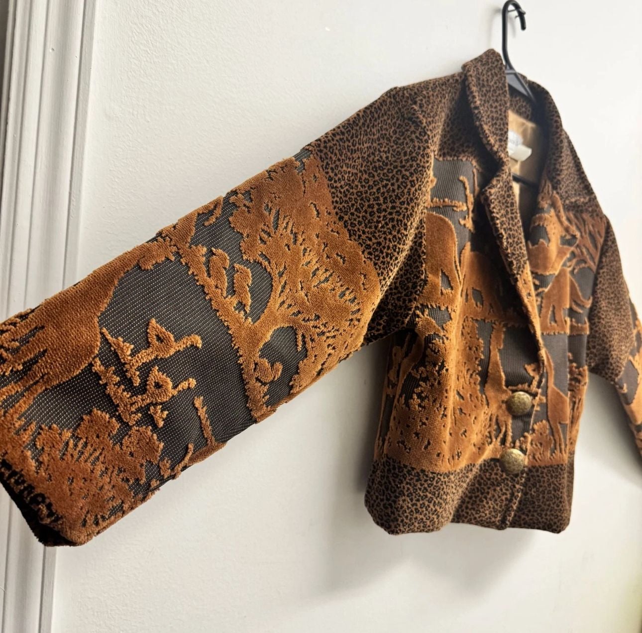 VTG 80s Paco Soler Tapestry Animal Print Jacket S-M Blazer Africa Elephant Top 7