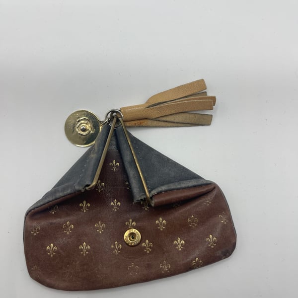 Vintage Firenze Brown Leather Change Purse Old Antique Purse Made In Italy 