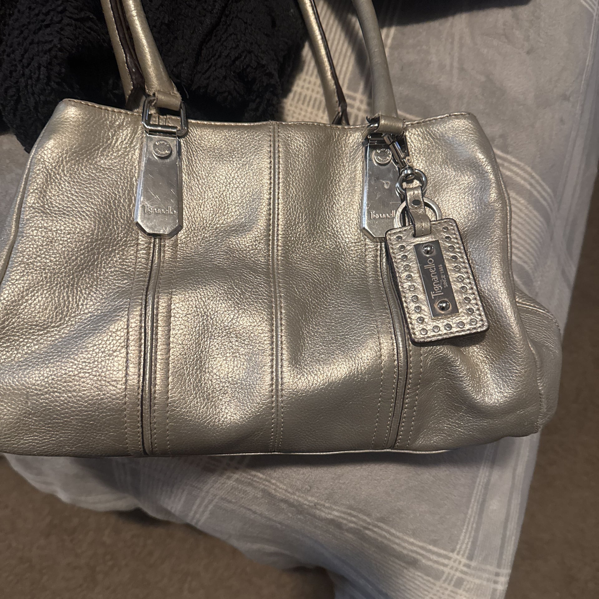 Leather Tignanello Silver Pebble Shoulder Bag 1