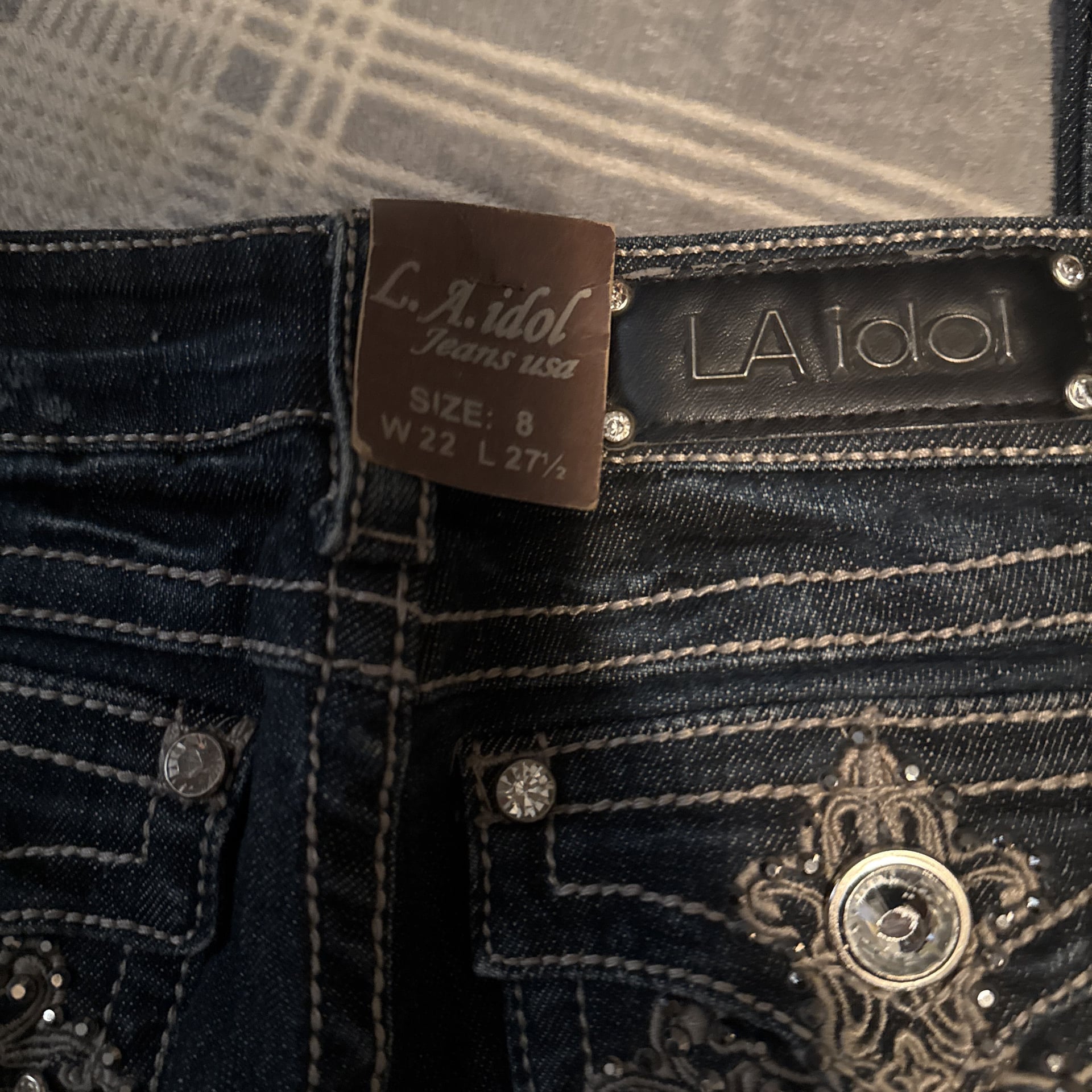 LA Idol Bootcut Jeans Rhinestone Embellished Flap Pockets 3