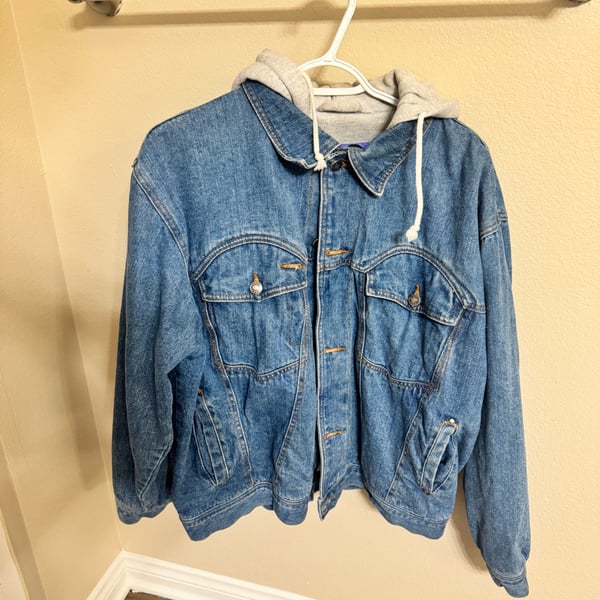 Japanese brand Todays News-Men's Blue Denim Jacket, Hoodie Size L 