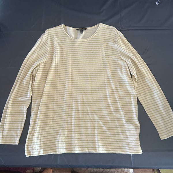 Ralph Lauren Metallic Striped Jersey Top Beige and Gold Size 2X NWT