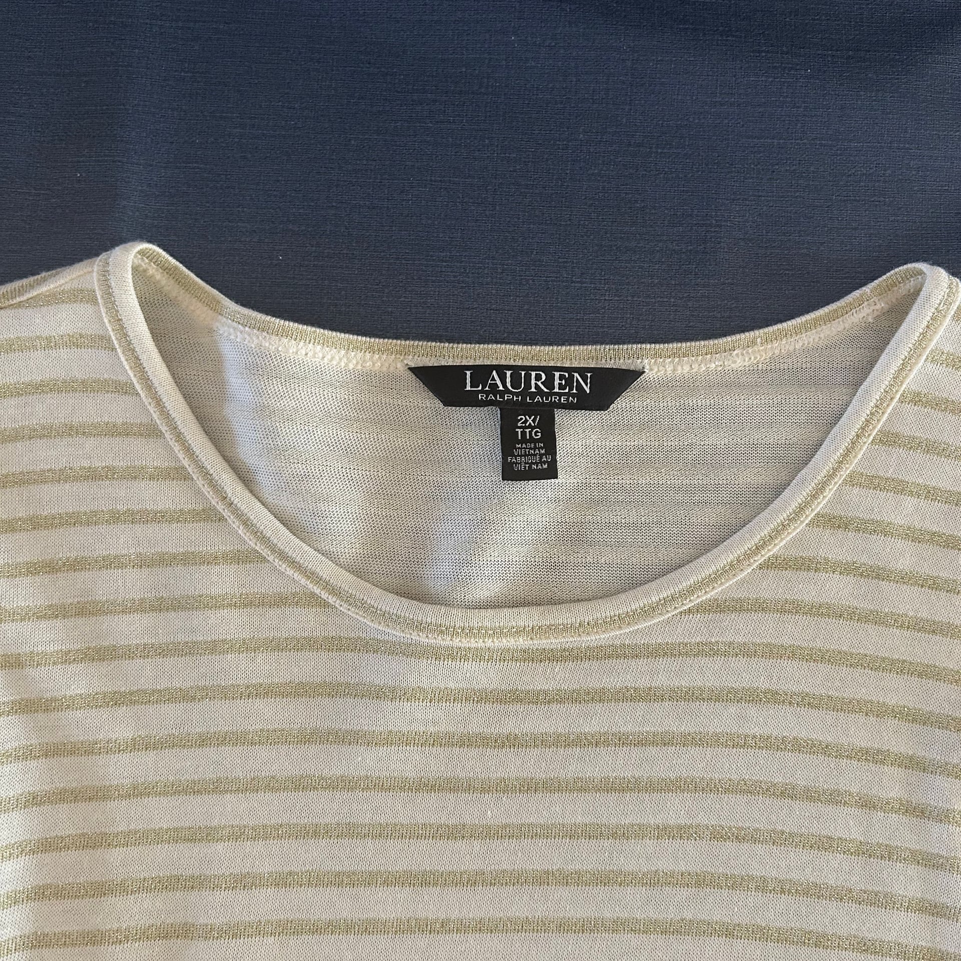 Ralph Lauren Metallic Striped Jersey Top Beige and Gold Size 2X NWT 2