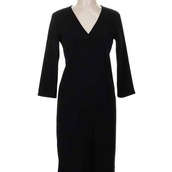 Connie Roberson Black Asymmetrical Midi V-Neck Dress 8