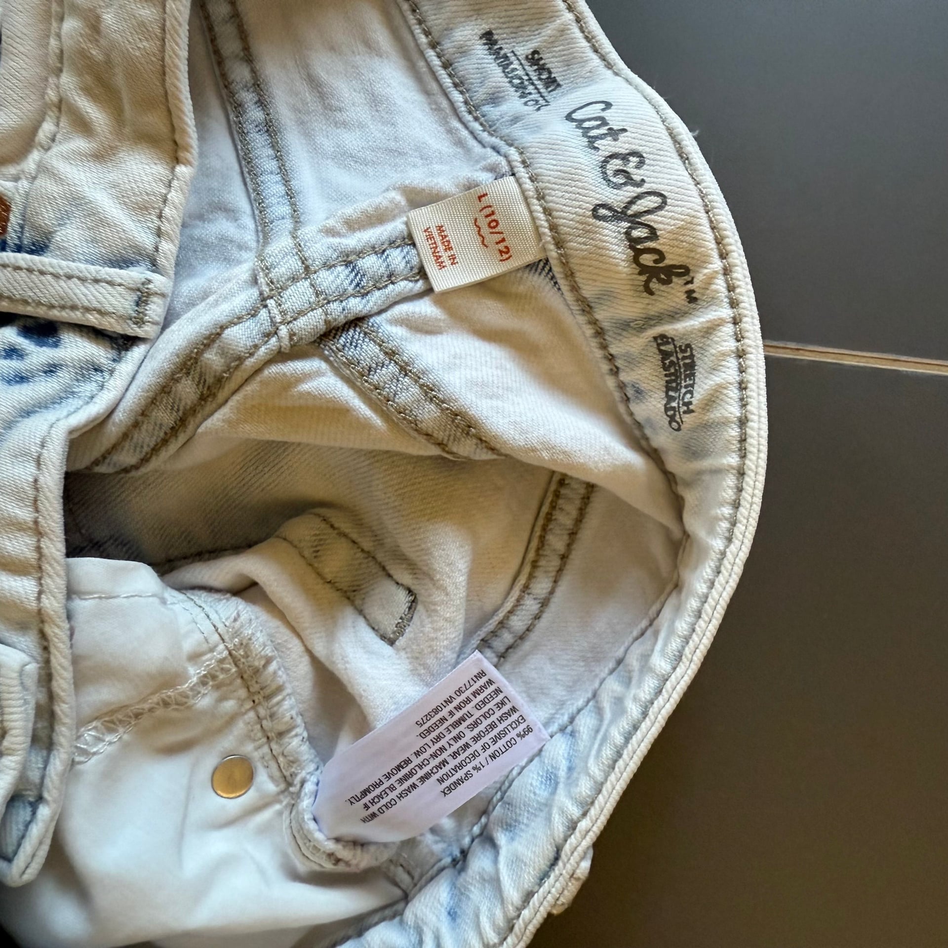 Girls' Mid-Rise Cuffed Jean Shorts - Cat & Jack™ Light Wash M: Adjustable Waistband, Rolled Hem, Stretch Denim : , 7