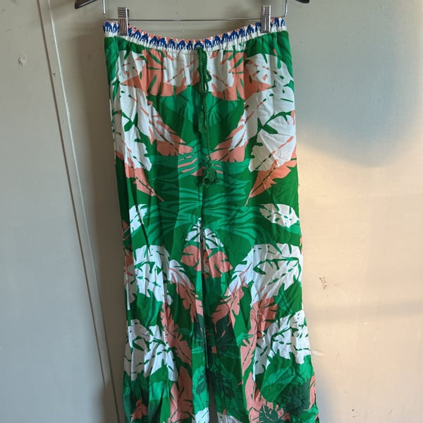 Flying Tomato Tropical Leaf Print Wide Leg Palazzo Pants