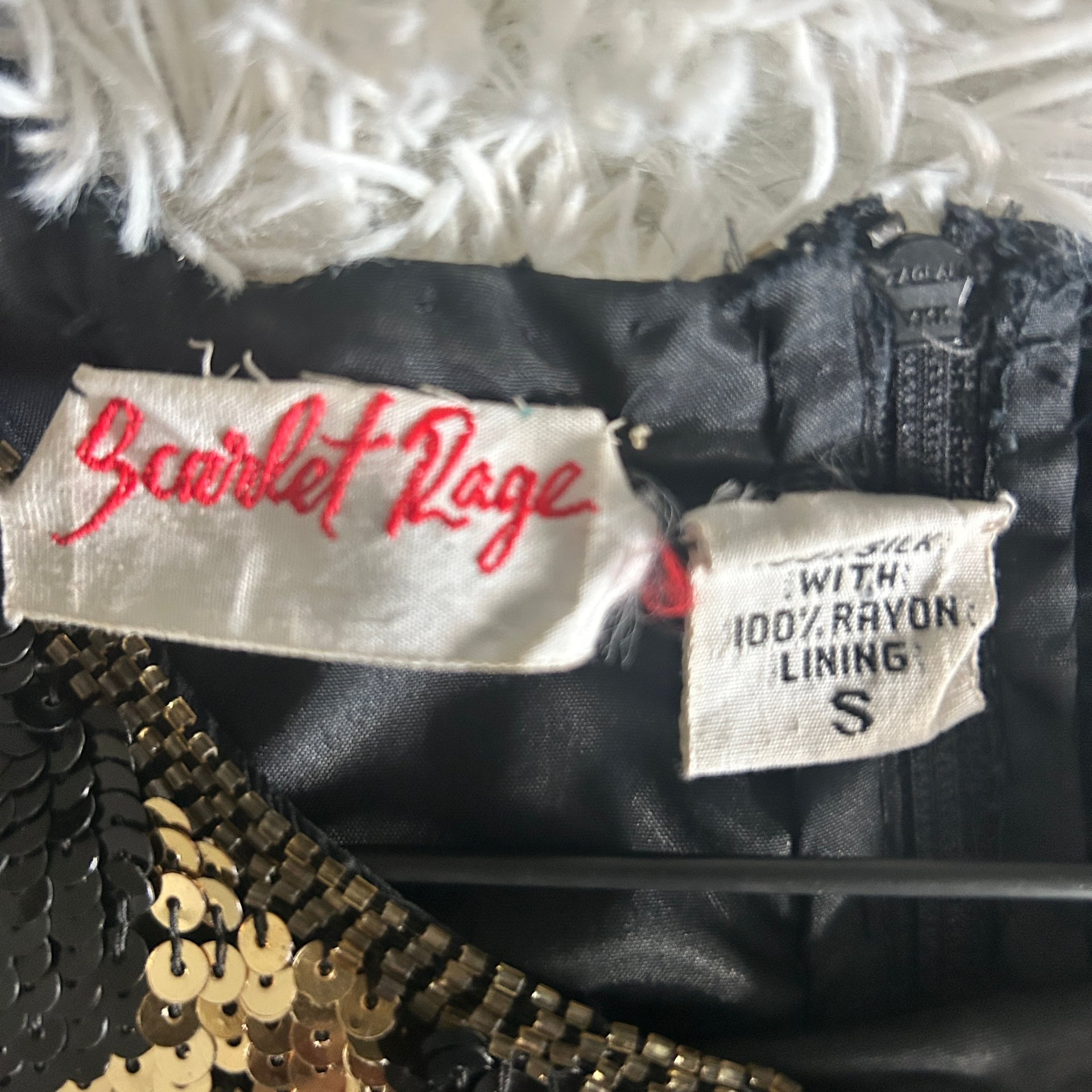 Vintage Scarlet Rage Black & Gold Sequin Art Deco Scallop Mini Dress 7
