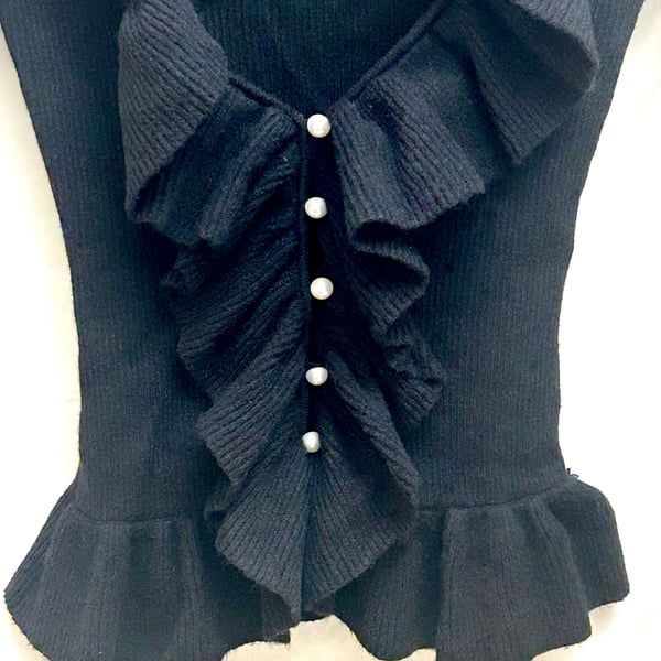 WAYF Black Flutter Ruffle Ribbed Cardigan XS