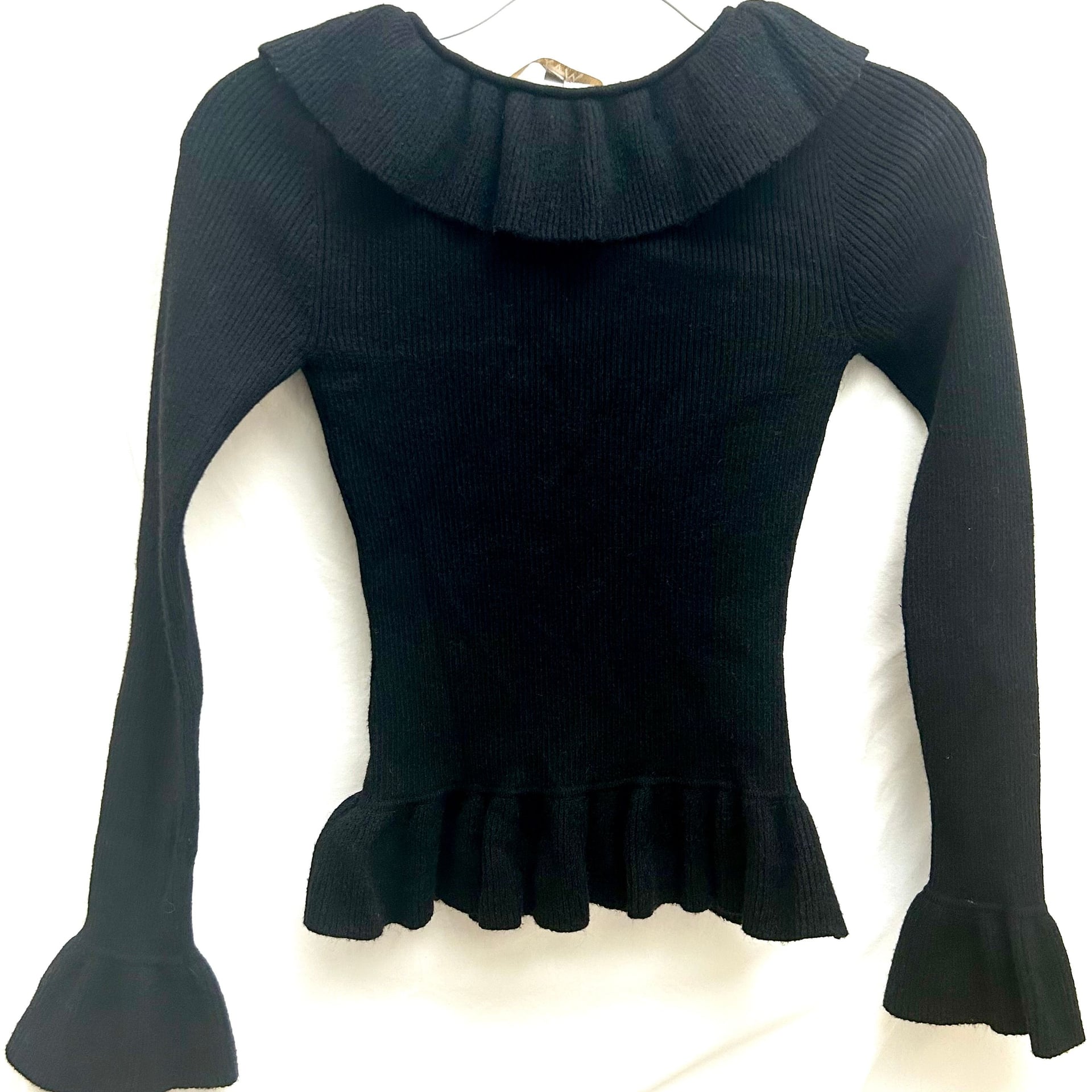 WAYF Black Flutter Ruffle Ribbed Cardigan XS 5