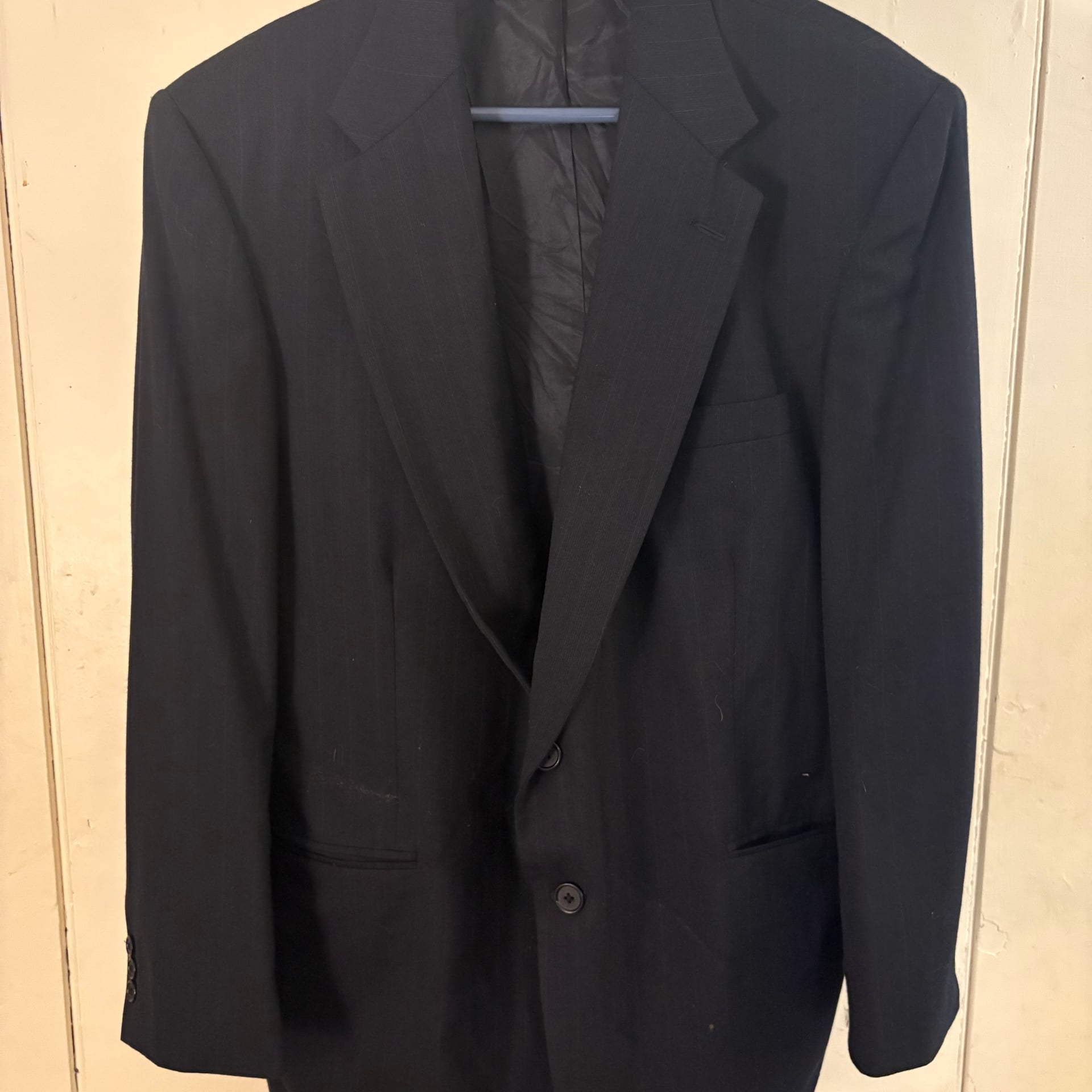 Men's Black Pinstripe Two-Button Blazer Suit Jacket 1