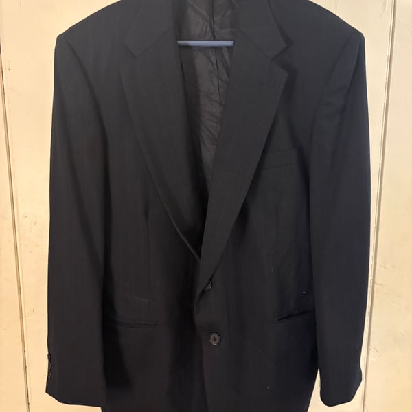 Men's Black Pinstripe Two-Button Blazer Suit Jacket
