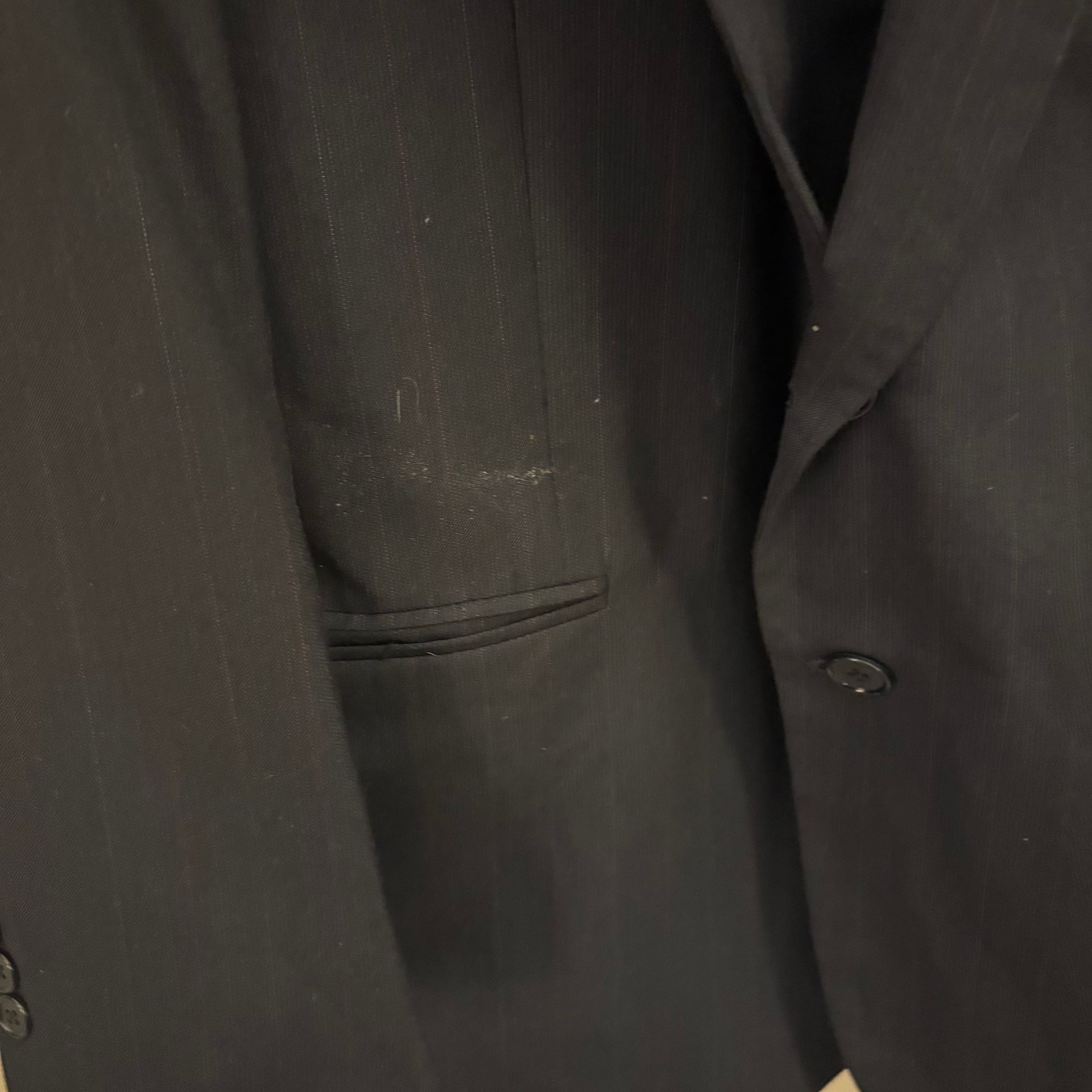 Men's Black Pinstripe Two-Button Blazer Suit Jacket 2