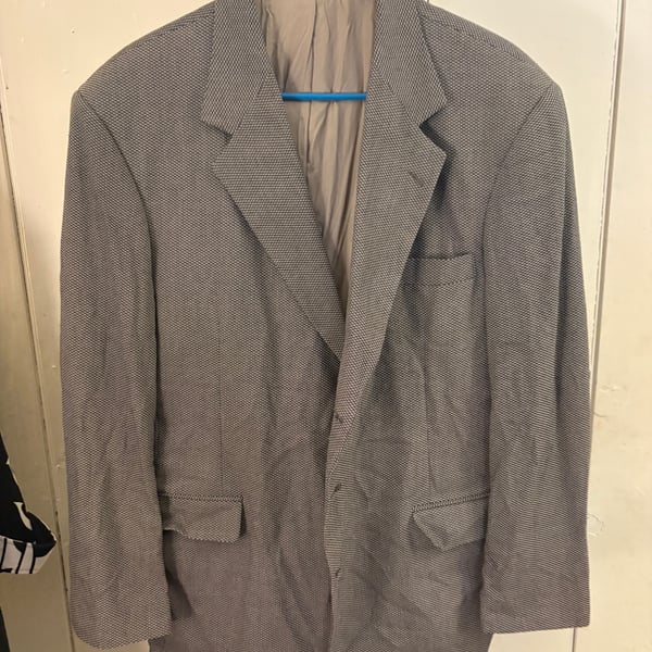 Men's Classic Textured Grey Blazer Business Jacket Size Large